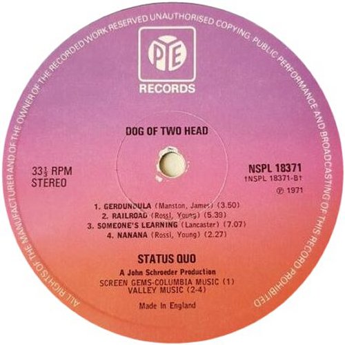 DOG OF TWO HEAD Reissue - Purple/Red PYE label v1 Side B
