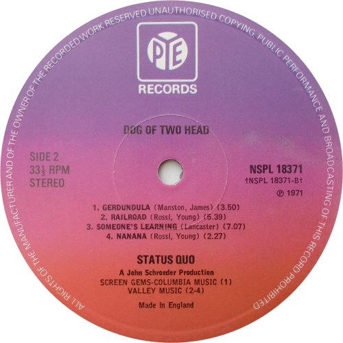 DOG OF TWO HEAD Reissue - Purple/Red PYE label v3 Side B