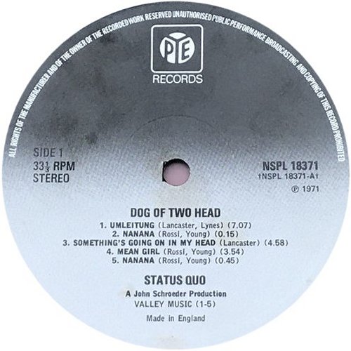 DOG OF TWO HEAD Reissue - Black and white PYE label v1 Side A