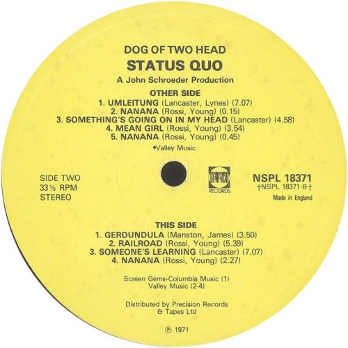 DOG OF TWO HEAD Reissue - PICCADILLY label Side B