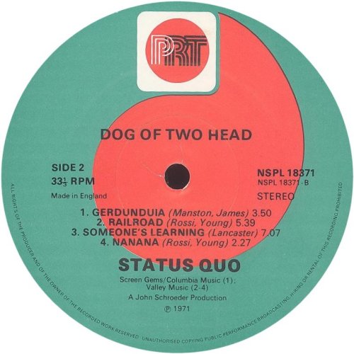 DOG OF TWO HEAD Reissue - Green / Red PRT label v1 Side B