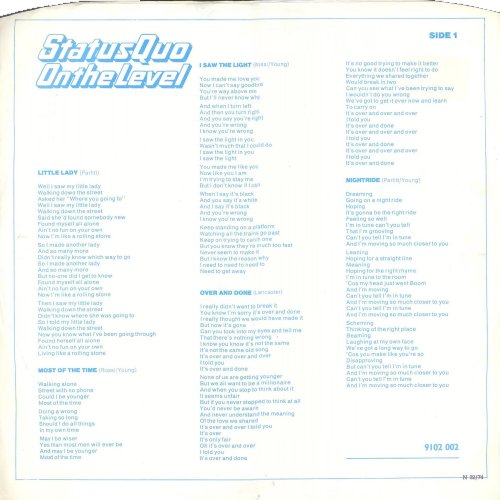 ON THE LEVEL Inner Lyric Sheets (Later Issues) Side A