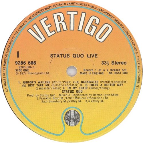 LIVE Reissue Orange / Yellow Label - Disc 1 Side A