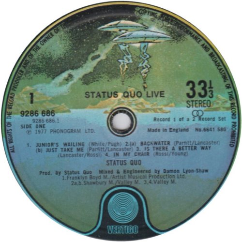 LIVE Later issue Spaceship Label - Disc 1 Side A