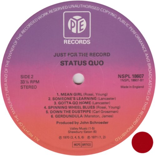 JUST FOR THE RECORD Ltd Edition Red Vinyl Side B