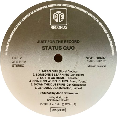 JUST FOR THE RECORD Reissue Black / White Label Side B