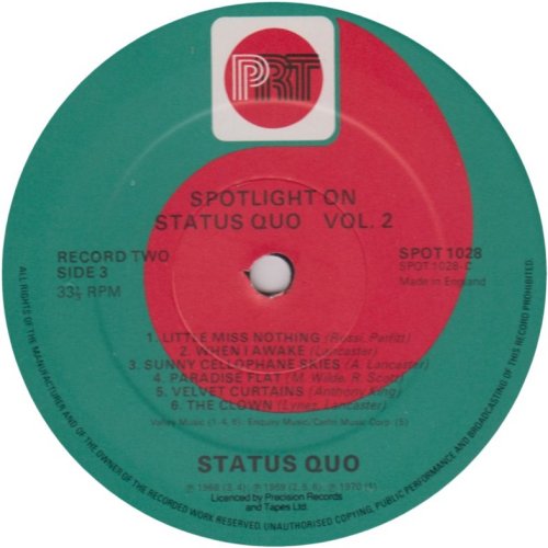 SPOTLIGHT ON STATUS QUO VOLUME 2 Disc Two Label Side A