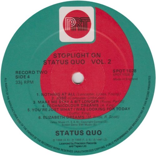 SPOTLIGHT ON STATUS QUO VOLUME 2 Disc Two Label Side B