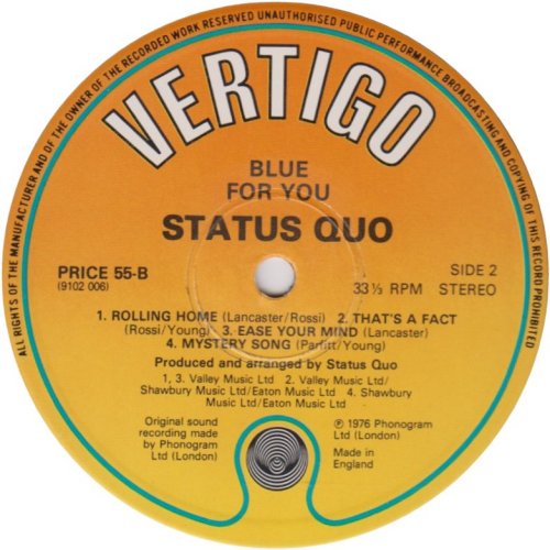 BLUE FOR YOU (REISSUE) Standard Orange / Yellow Label Side B