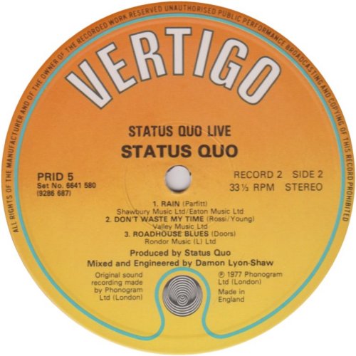 LIVE (REISSUE) Disc 2: Standard Orange / Yellow Label Side B