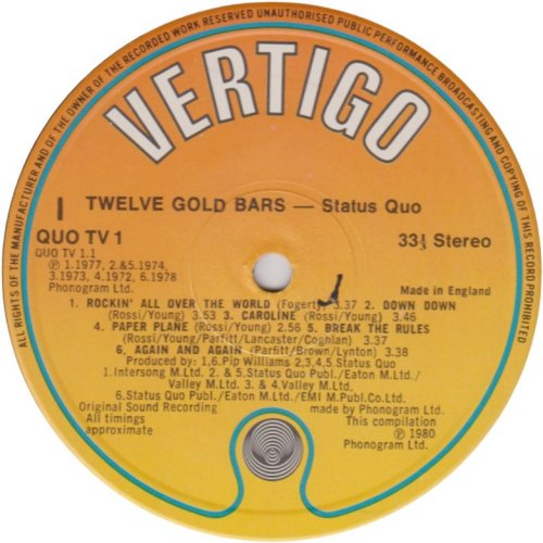 12 GOLD BARS VOLUME TWO (AND ONE) Disc 2: Volume 1 bonus disc - Standard Orange / Yellow Label Side A