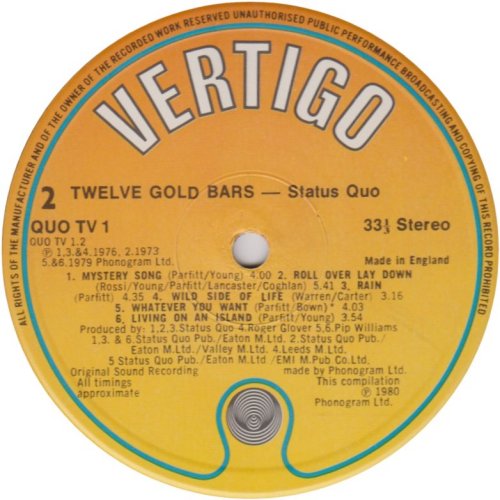 12 GOLD BARS VOLUME TWO (AND ONE) Disc 2: Volume 1 bonus disc - Standard Orange / Yellow Label Side B