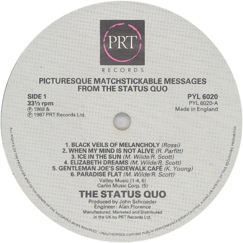 PICTURESQUE MATCHSTICKABLE MESSAGES ... (1987 REISSUE) Standard label Side A