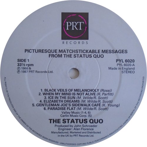PICTURESQUE MATCHSTICKABLE MESSAGES ... (1987 REISSUE) Standard label Side A