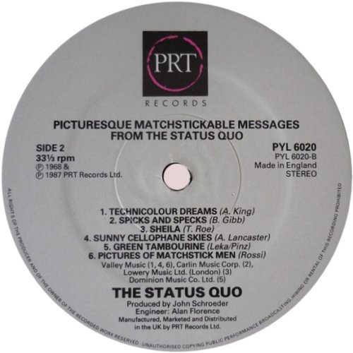 PICTURESQUE MATCHSTICKABLE MESSAGES ... (1987 REISSUE) Standard label Side B
