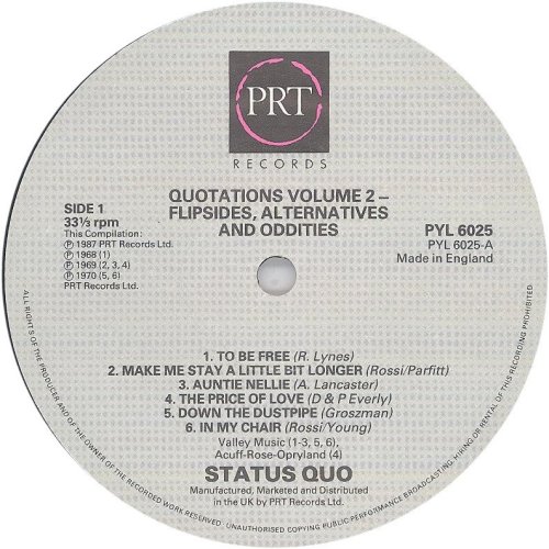 QUO-TATIONS VOL 2: FLIPSIDES, ALTERNATIVES AND ODDITIES Standard label Side A