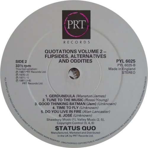 QUO-TATIONS VOL 2: FLIPSIDES, ALTERNATIVES AND ODDITIES Standard label Side B