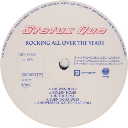 ROCKING ALL OVER THE YEARS Standard label: Disc 2 Side B