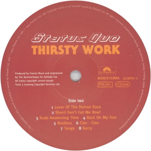 THIRSTY WORK Standard Label Side B