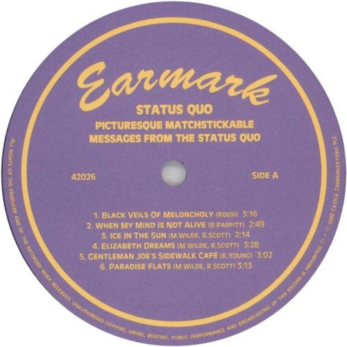 PICTURESQUE MATCHSTICKABLE MESSAGES ... (2003 REISSUE) Standard Label Side A