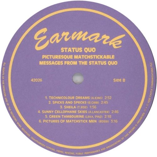 PICTURESQUE MATCHSTICKABLE MESSAGES ... (2003 REISSUE) Standard Label Side B