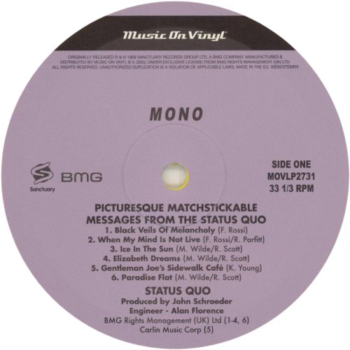 PICTURESQUE MATCHSTICKABLE MESSAGES (2020 REISSUE) Label: Disc 1 Side A