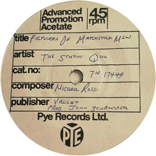 PICTURES OF MATCHSTICK MEN Promo: Acetate label on a regular promo copy Label