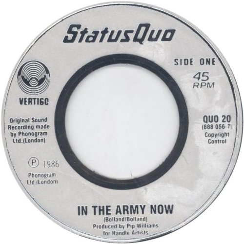 IN THE ARMY NOW Jukebox Copy with large dinked centre Side A