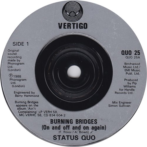 BURNING BRIDGES (ON AND OFF AND ON AGAIN) Silver Injection Label Side A
