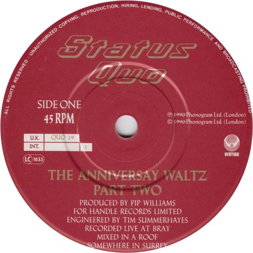 ANNIVERSARY WALTZ (PART TWO) Red Paper Label Side A