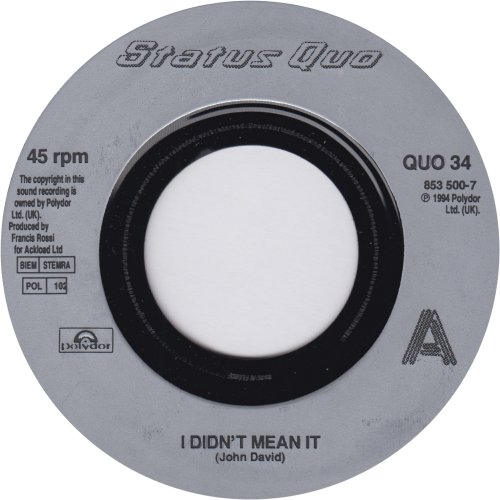 I DIDN'T MEAN IT Jukebox Copy with large dinked centre Side A