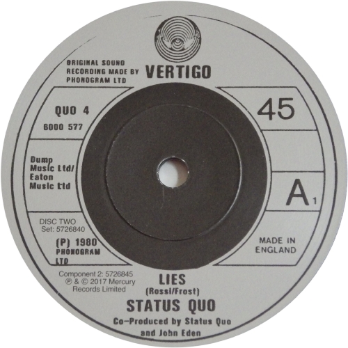 THE VINYL SINGLES COLLECTION 1980-1984 Disc 2: Lies Side A