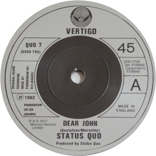 THE VINYL SINGLES COLLECTION 1980-1984 Disc 5: Dear John Side A