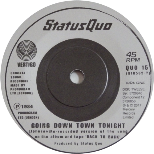 THE VINYL SINGLES COLLECTION 1980-1984 Disc 12: Going Down Town Tonight Side A