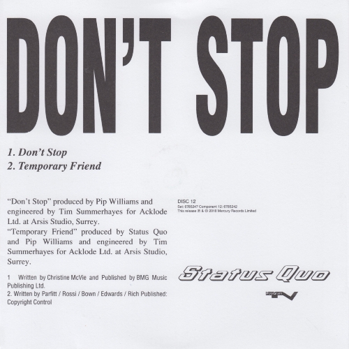 THE VINYL SINGLES COLLECTION 1990-1999 Sleeve 12: Don't Stop Rear