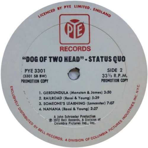 DOG OF TWO HEAD Promo Label Side B