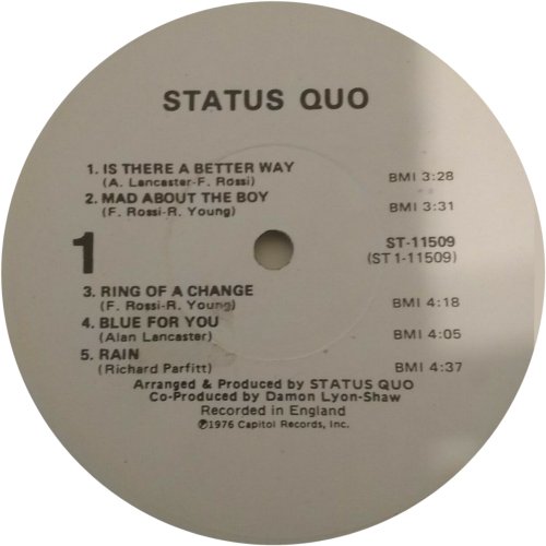 STATUS QUO (BLUE FOR YOU) Promo Label Side A