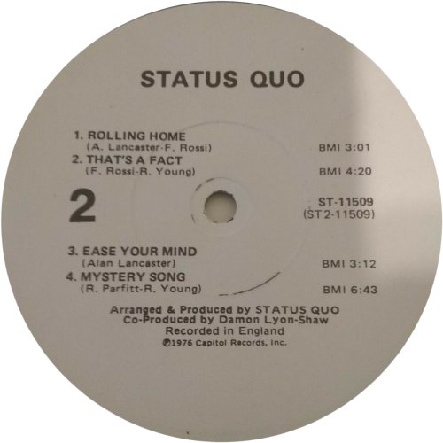 STATUS QUO (BLUE FOR YOU) Promo Label Side B