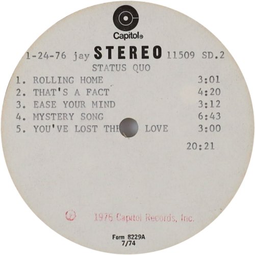 STATUS QUO (BLUE FOR YOU) Acetate Label