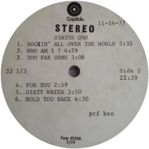 ROCKIN' ALL OVER THE WORLD Promo Label Side B