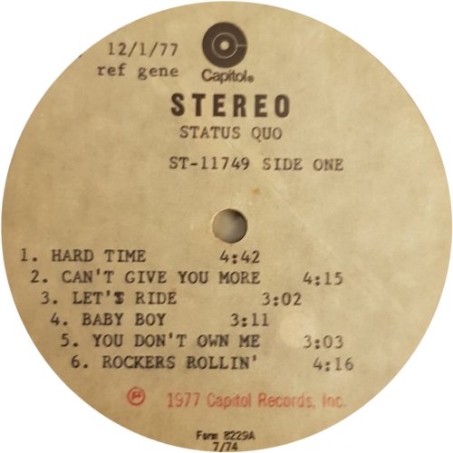 ROCKIN' ALL OVER THE WORLD Acetate Label Side A