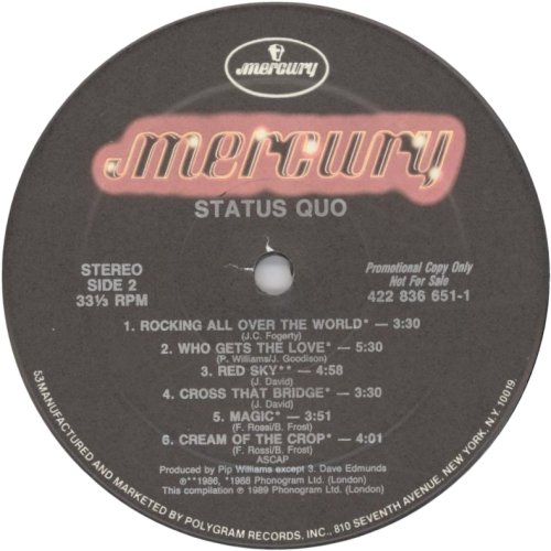 STATUS QUO Promo Label Side B