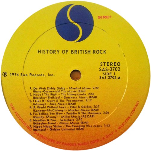 HISTORY OF BRITISH ROCK Label - Disc 1 Side A