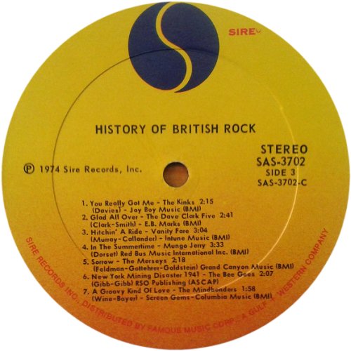 HISTORY OF BRITISH ROCK Label - Disc 2 Side A