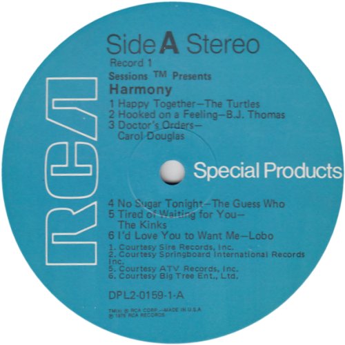 SESSIONS PRESENTS HARMONY Label - Disc 1 Side A