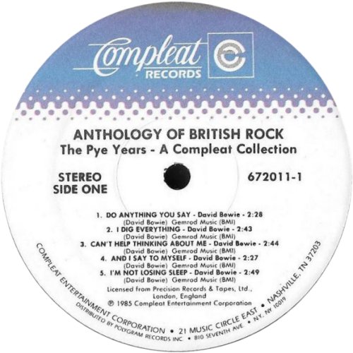 ANTHOLOGY OF BRITISH ROCK: THE PYE YEARS Label - Disc 1 Side A