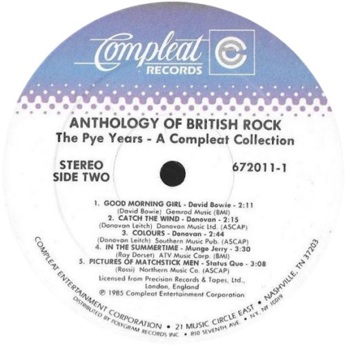 ANTHOLOGY OF BRITISH ROCK: THE PYE YEARS Label - Disc 1 Side B