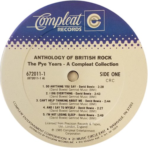 ANTHOLOGY OF BRITISH ROCK: THE PYE YEARS Label - Disc 1 Side A