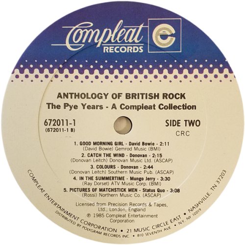 ANTHOLOGY OF BRITISH ROCK: THE PYE YEARS Label - Disc 1 Side B